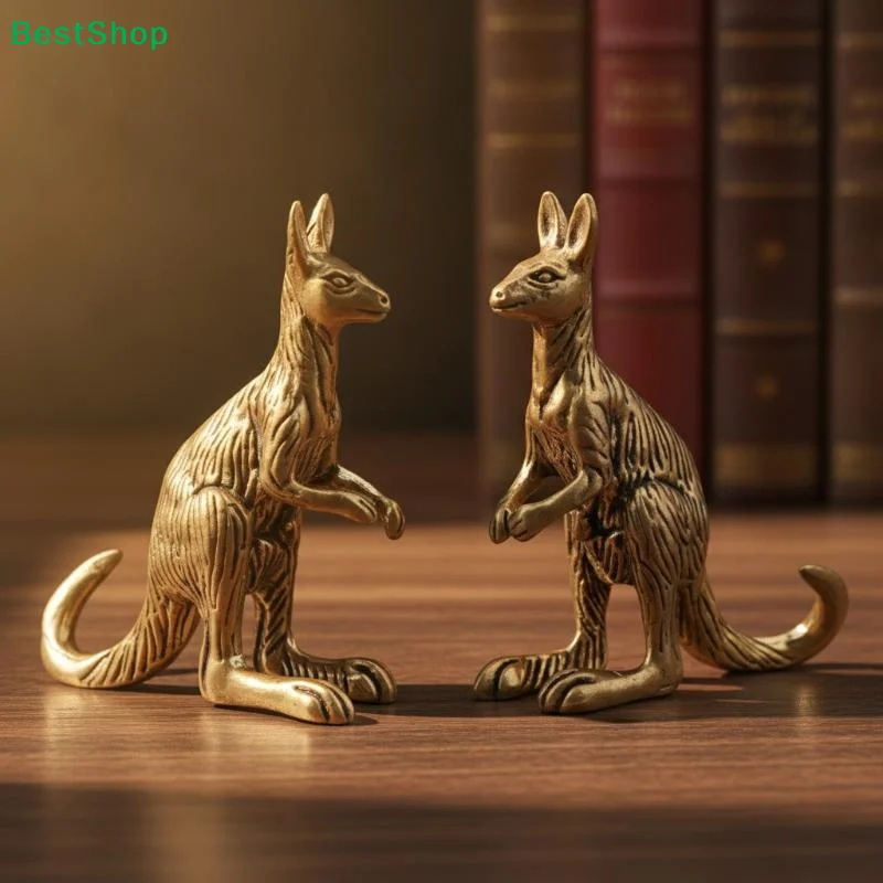 〔Q〕Brass Kangaroo Figurines Exquisite Carved Texture Retro Finish For Home Desktop Garden Decor Collection Gifts