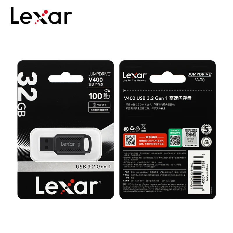 محرك أقراص فلاش Lexar V400 USB3.2 32 جيجابايت 64 جيجابايت 128 جيجابايت 256 جيجابايت ما يصل إلى 100 ميجابايت/ثانية عصا ذاكرة للكمبيوتر الأصلي U Disk Pendrive