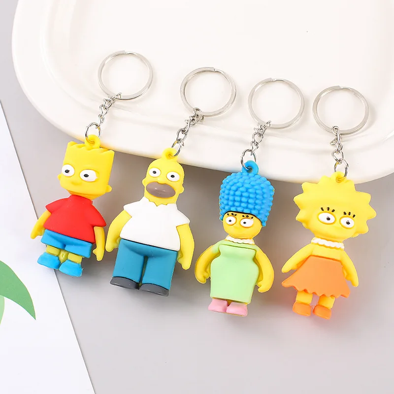 

4 Pcs the Simpsons Keychain Set, 3D Cartoon Figure Key Ring Pendant, Cute Bag Car Charm Gift for Simpsons Fans