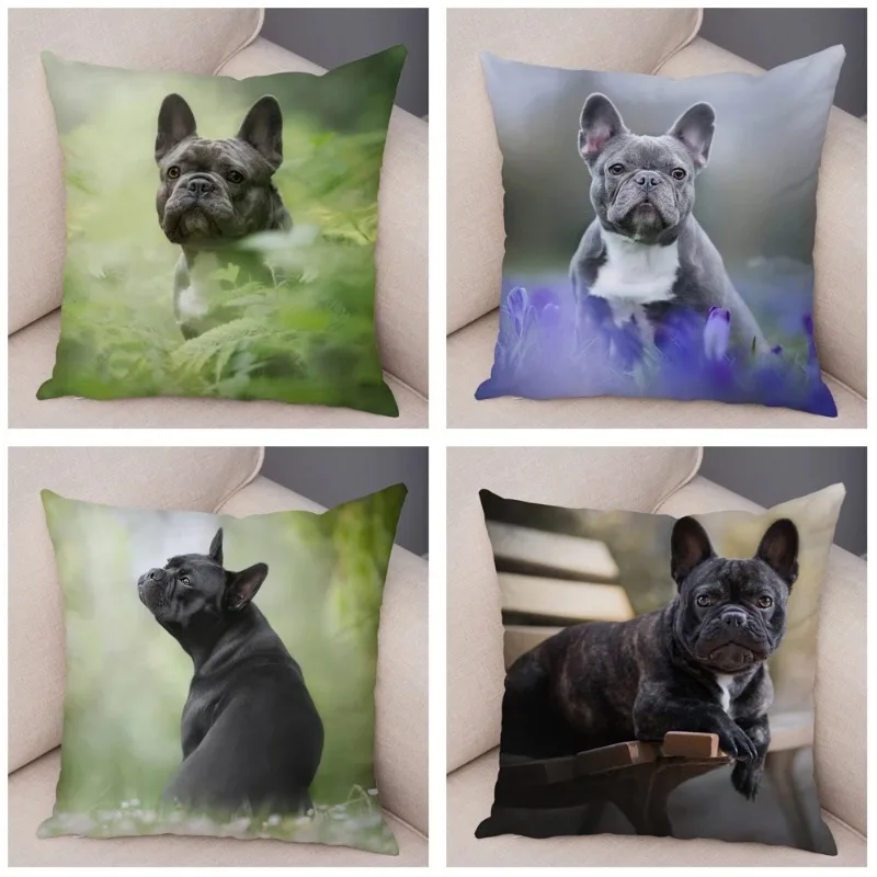 Mini French Bulldog Pillow Cover Home Sofa Car Decoration Cute Pet Animal Dog Cushion Print