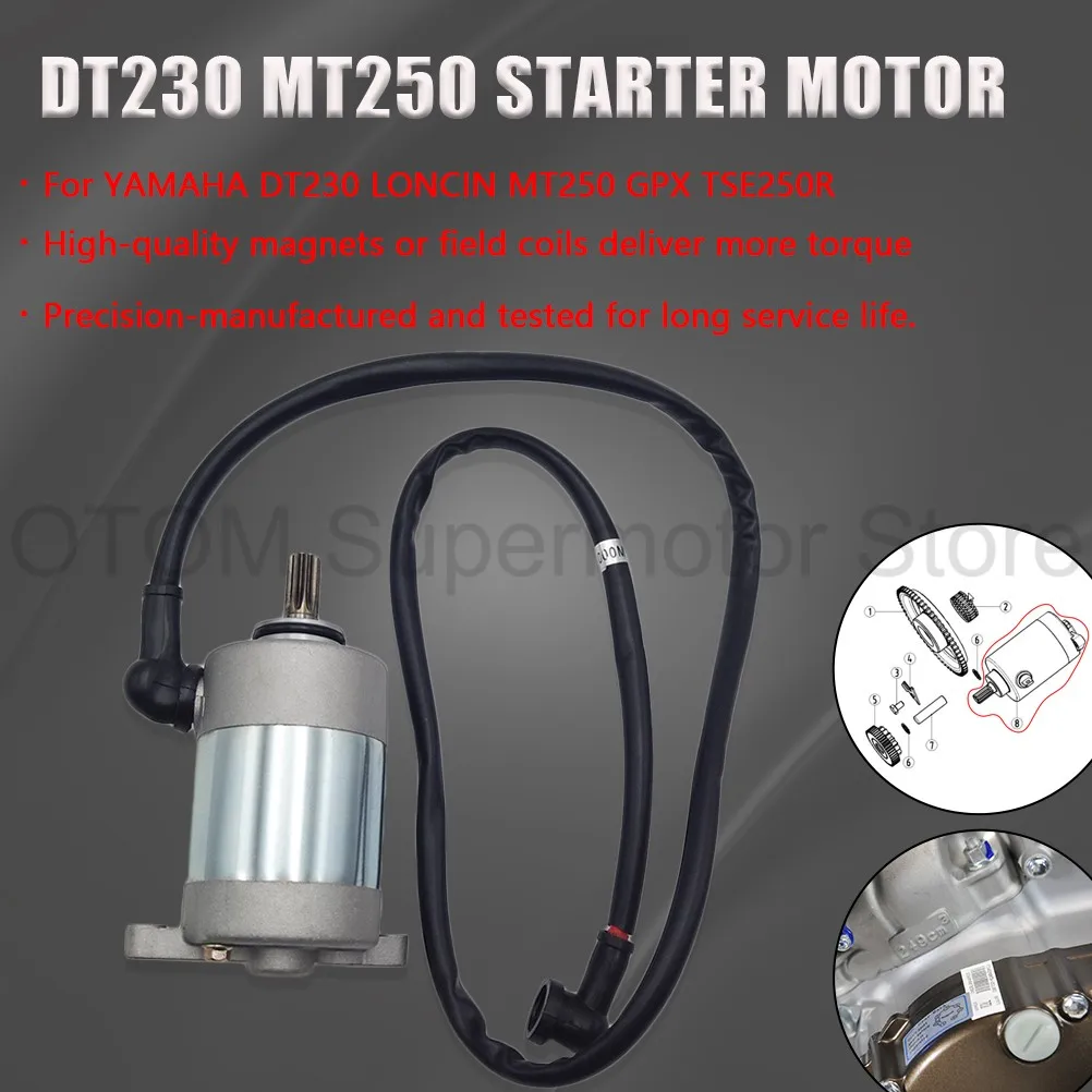 Motor de Arranque para Motocicleta YAMAHA DT230 LONCIN MT250 GPX TSE250, Arranque Eléctrico, Motor HENGJIAN HJ250H KAYO KT250 KEWS, Piezas