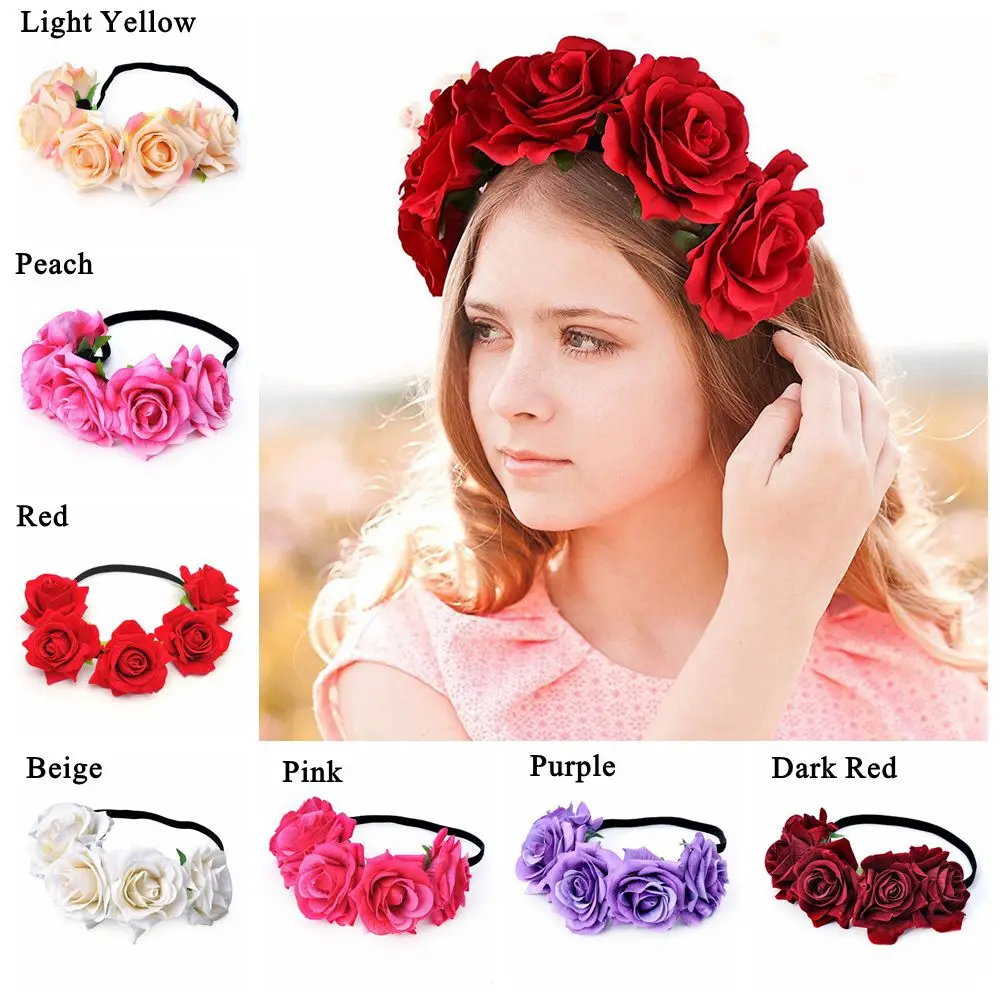 Girl Crown Floral Rose Flower Headband Hairband Wedding Hair Garland Headpiece