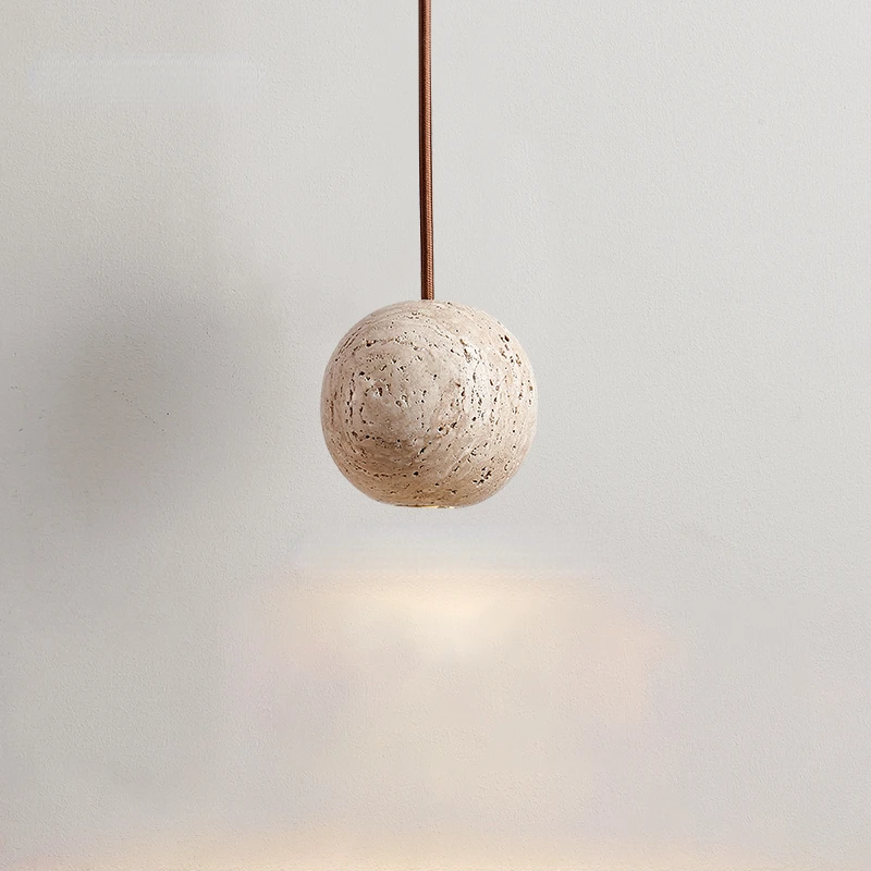 

Travertine Ball Led Pendant Light for Bedroom Bedside Hotel Restaurant Stone Hanging Lamp Decoration Ceiling Chandeliers Japan