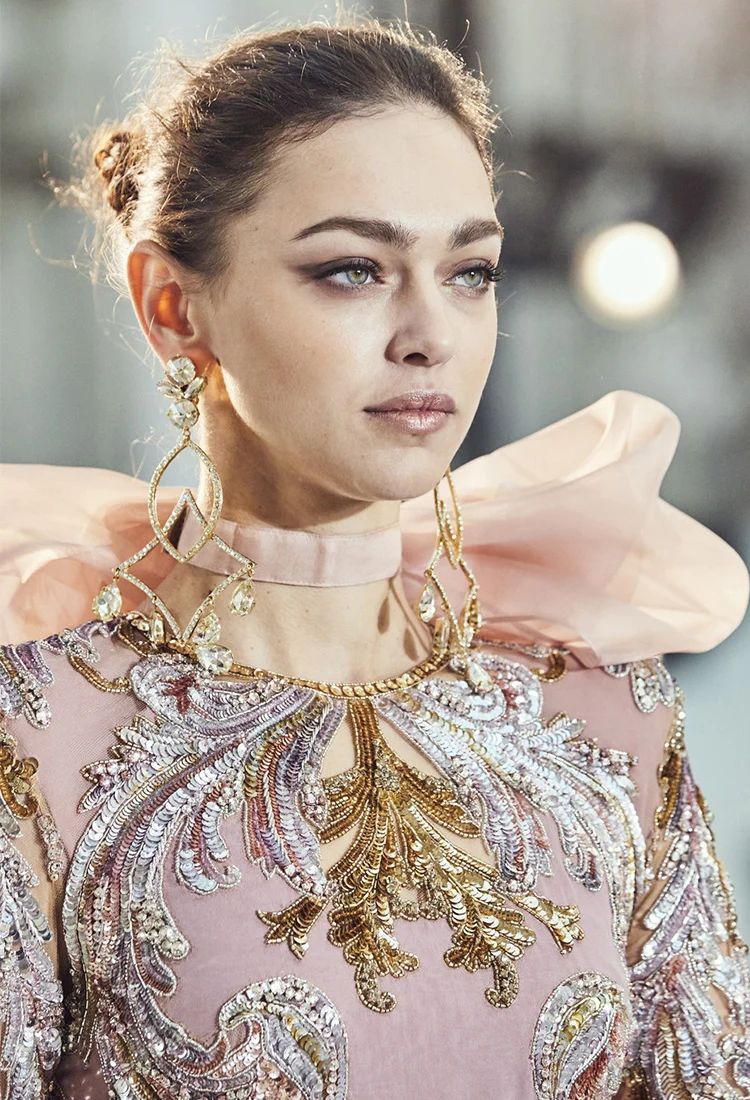 LY62 Elie Saab Luxurious Long Sleeves Pink Chiffon Floor Length فساتين السهرة vestidos de fiesta فساتين سهره evening dresses
