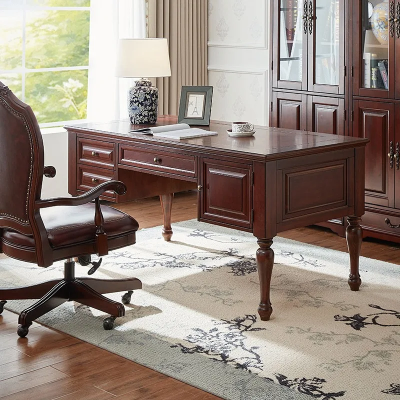 American all-solid wood desk and chair combination home desk walnut European boss study retro writing desk