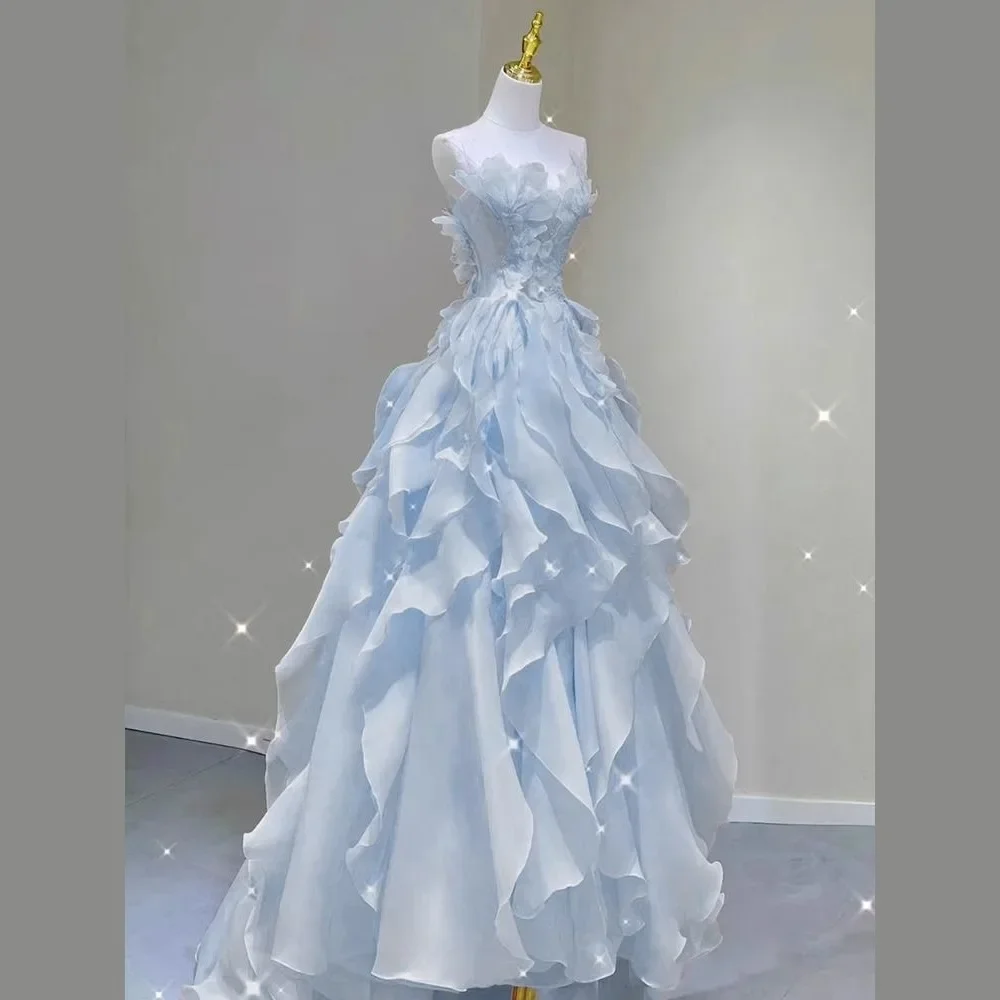 2026Blue Luxury Elegant Evening Dress Spring Summer Gown Exquisite Sleeveless Trend Banquet Art Exam Host Graduation Adult Dress