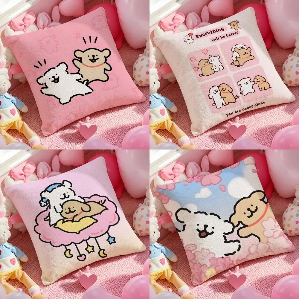 Character Malt & Jerry Cushion Cover Pink Linen Textured Double Sided Cushion Cover with Invisible Zipper for Home Decor