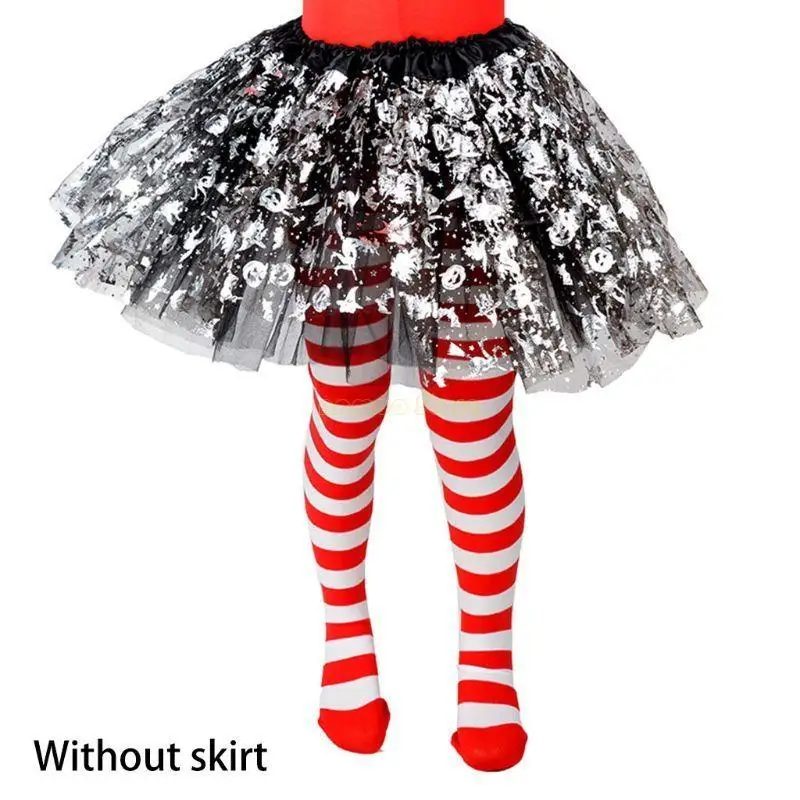 31BF Girls Halloween Panty Kousen Cartoon SpiderWeb Skelet Striped Pantyhose