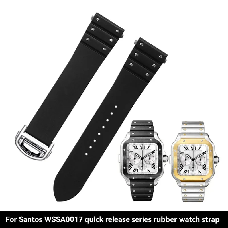 Correa de reloj de liberación rápida de 21mm para reloj Cartier con esfera de 39,8mm Santos WSSA0009 WSSA0017 serie WHSA0007, pulsera de goma para hombre