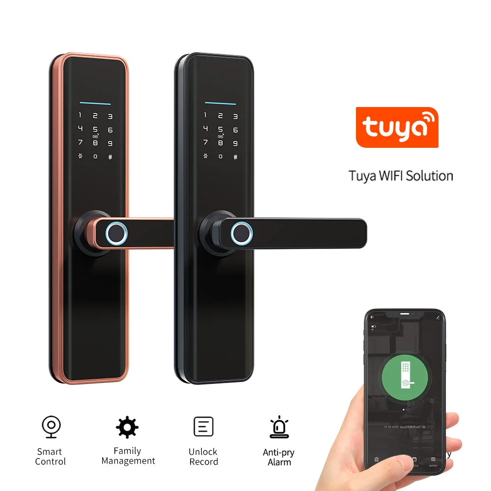 Smart home Tuya WIFI APP Anti Theft Fingerprint Door lock Biometric Digital Handle Electronics Password Card Keyless Management