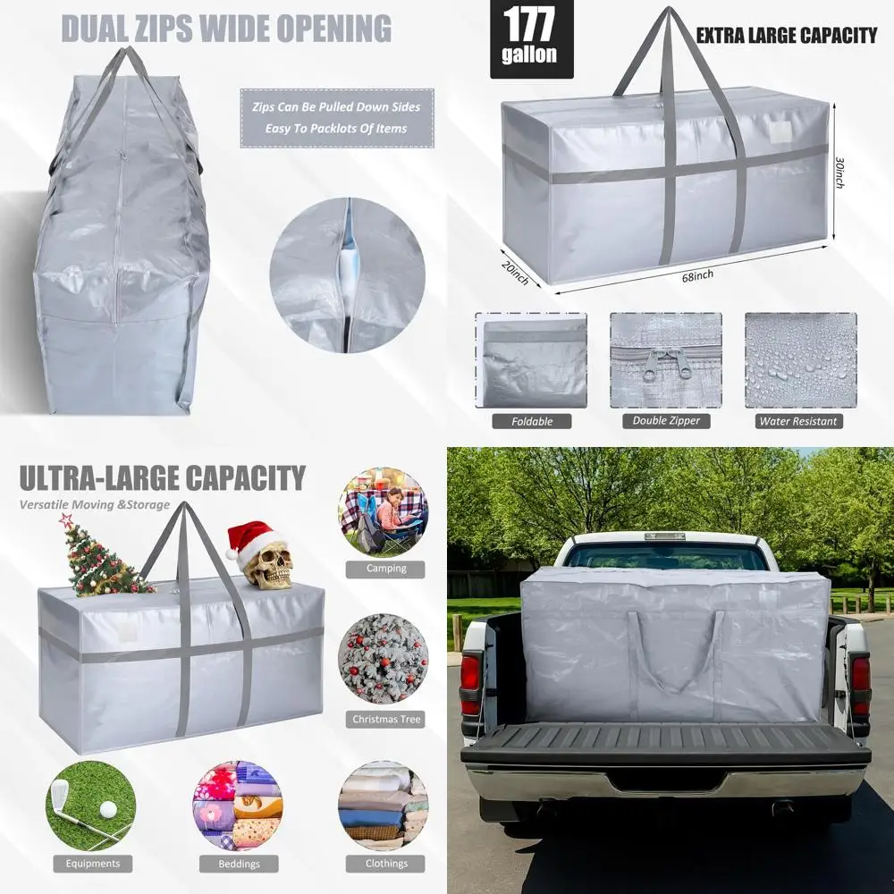 

Extra Large 177 Gallon Storage Bags, Heavy Duty Zippered Jumbo Totes for Christmas Tree and Dorm Storage (Silver)