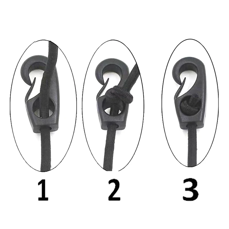 Preto plástico reutilizável Bungee Hook, Barcos Shock Cord Hook para canoa de caiaque, Bungee Rope, Remo Boat Tie, 10pcs