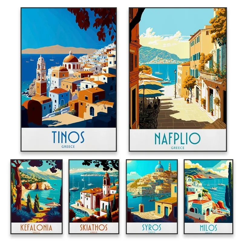 Travel Print Poster Town Nature Landscape Wall Art Kefalonia Greece Canvas Painting Home Room Decor