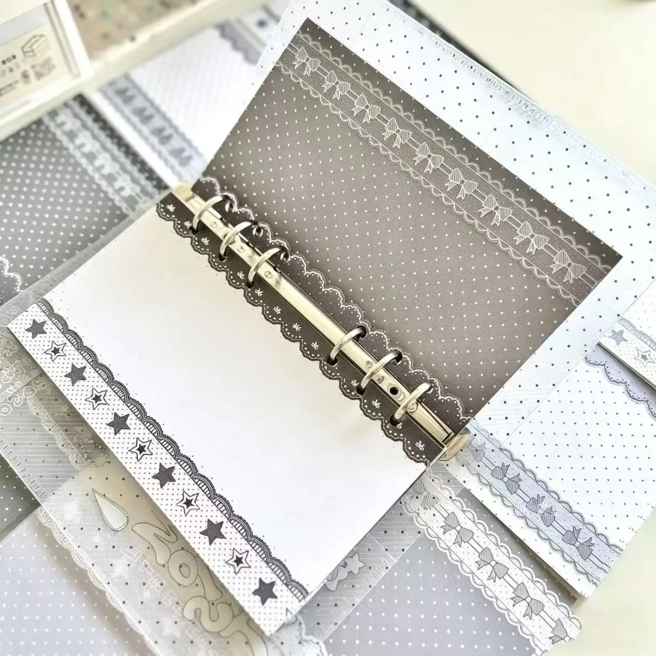 40-teiliges Mix-Set Original A6 Schwarz-Weiß Spitze & Polka Dot Notizbuch-Einlageblätter, lose Blätter, Ersatzkern für Notizbücher, süßes Geschenk – Detail 1