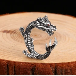 Buyee 925 Sterling Silver Unique Male Ring Finger for Women Men Fashion Chinese Dragon Animal Rock Punk Fine Jewelry Circle