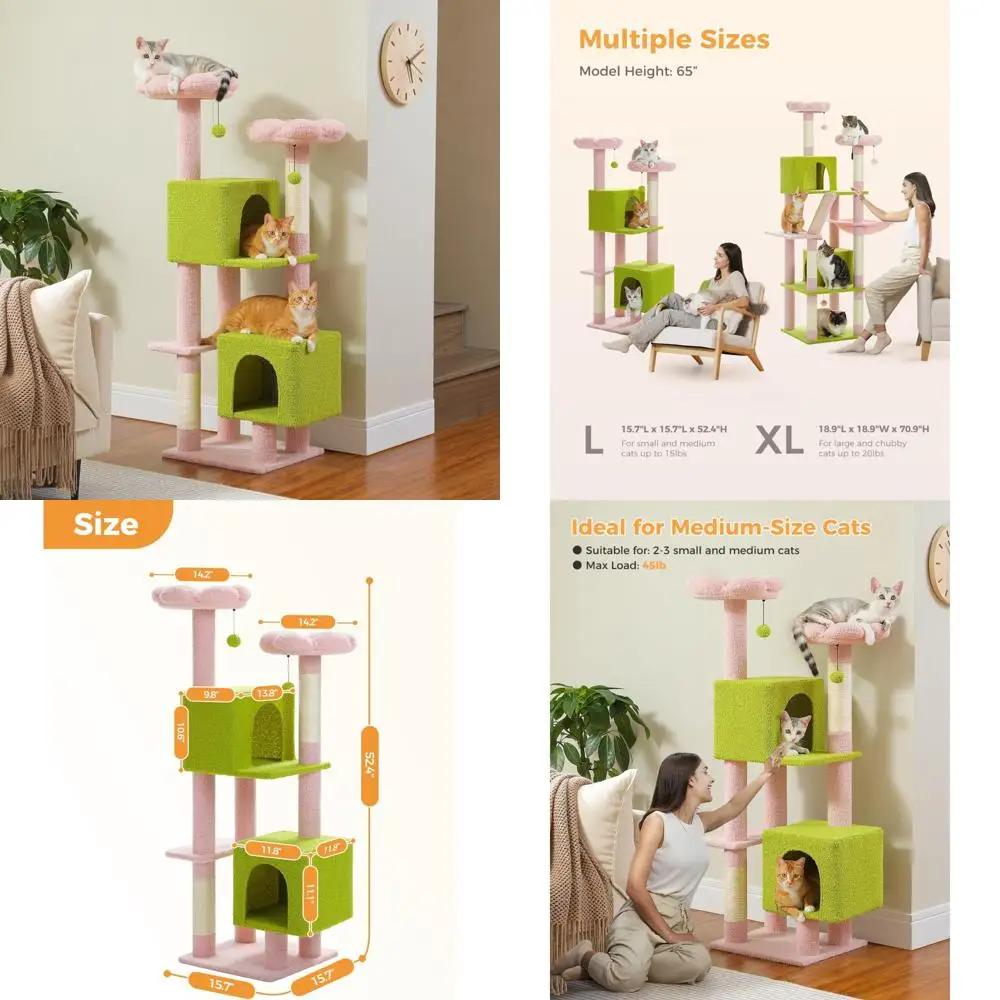 arbre-a-chat-interieur-d'une-hauteur-de-524-dote-de-2-perchoirs-rembourres-de-fleurs-2-condos-et-2-grattage-en-rose