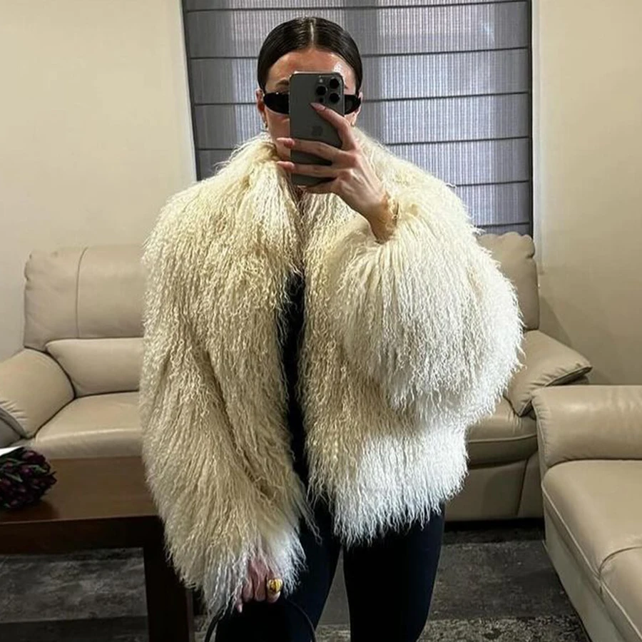 

Womens Lamb Furs Coat Winter New Tibetan Lamb Fur Coats Short Genuine Mongolian Fur Jacket Luxury Clothes Women