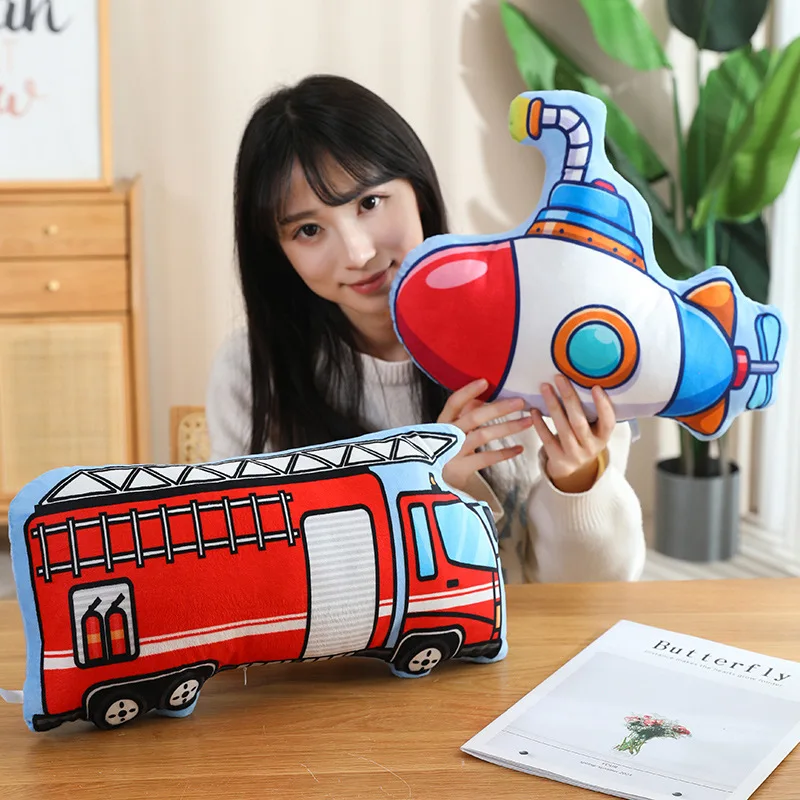 Transporte público colorido travesseiro de pelúcia escavadeira moto tanque avião sofá decoração do quarto almofada presente dos homens