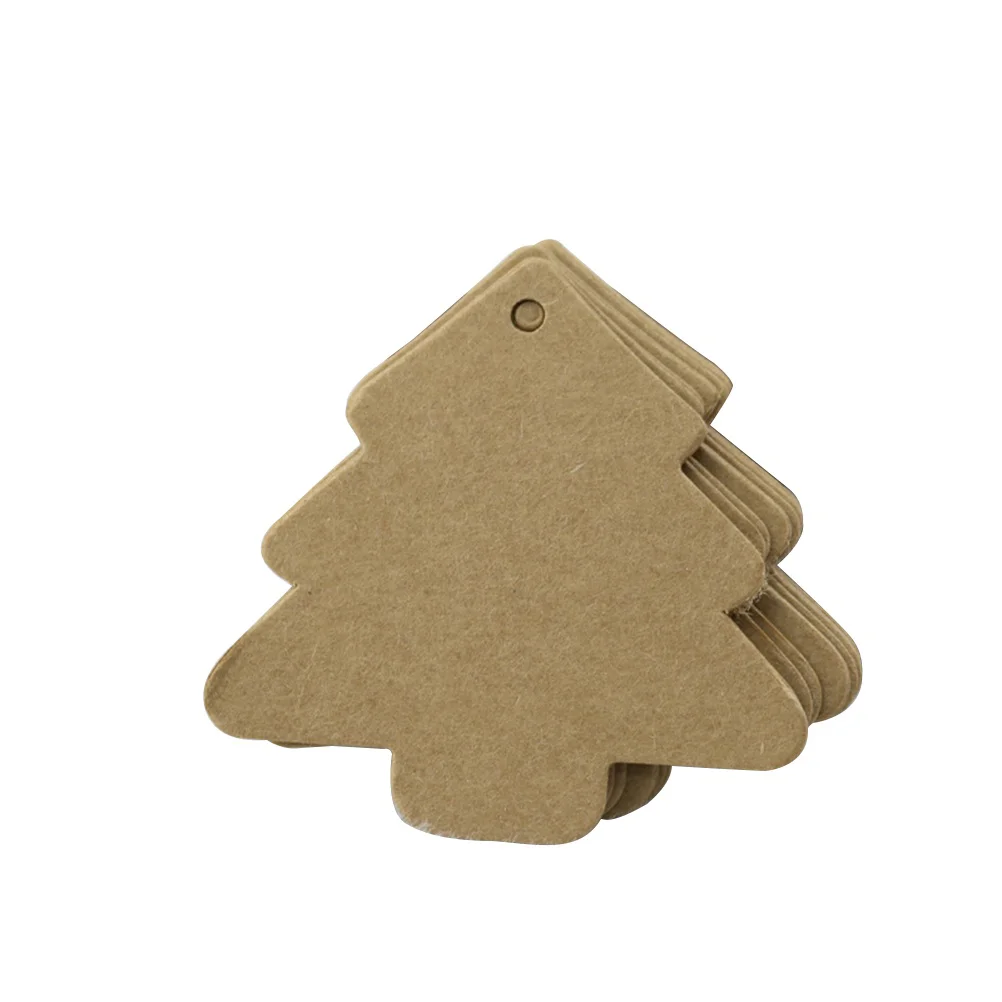 50pcs Christmas Tree Shape Label Kraft Paper Vintage Blank Name Tag Price Tags Wedding Party Gift Tags (Brown)