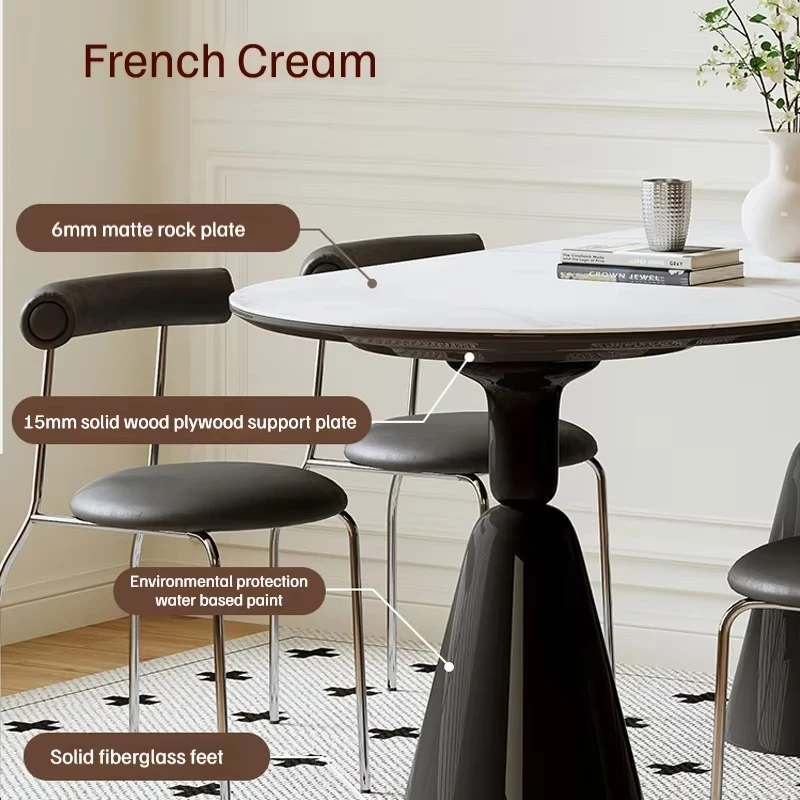 Cream Style Premium Small Stackable Dining Chairs Rock Slab Table Top Dining Room Table and Chairs