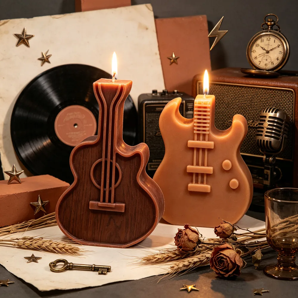 2D Relief Guitar Candle Mold Retro Guitar Mold DlY Craft, Flexible Mold for Resin, Polymer Clay, Candle Making