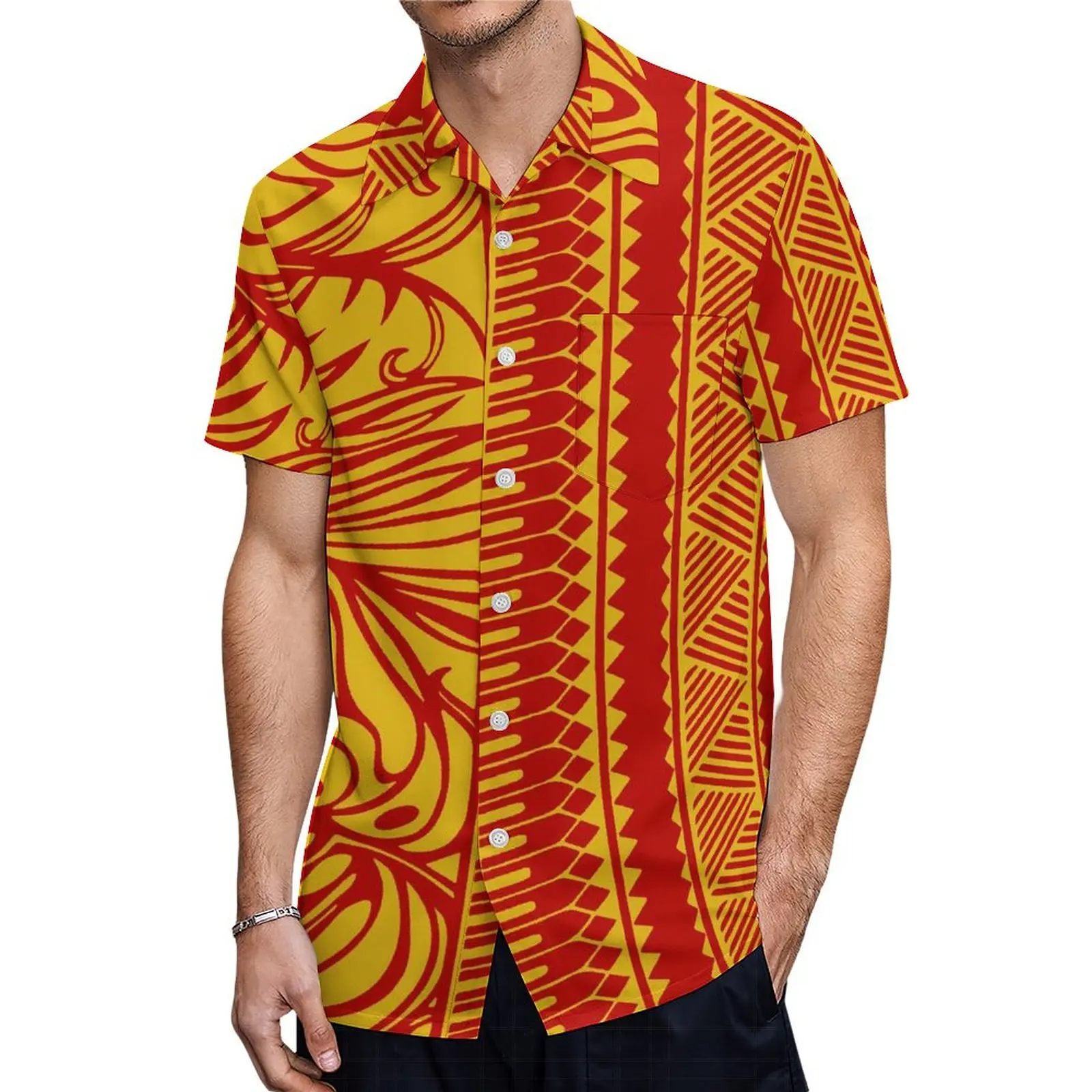 Pacific Islands Puletasia 2024 New Polynesian Tribal Ethnic Style Dress And Men'S Shirt Short Sleeve Couple Party Clothing