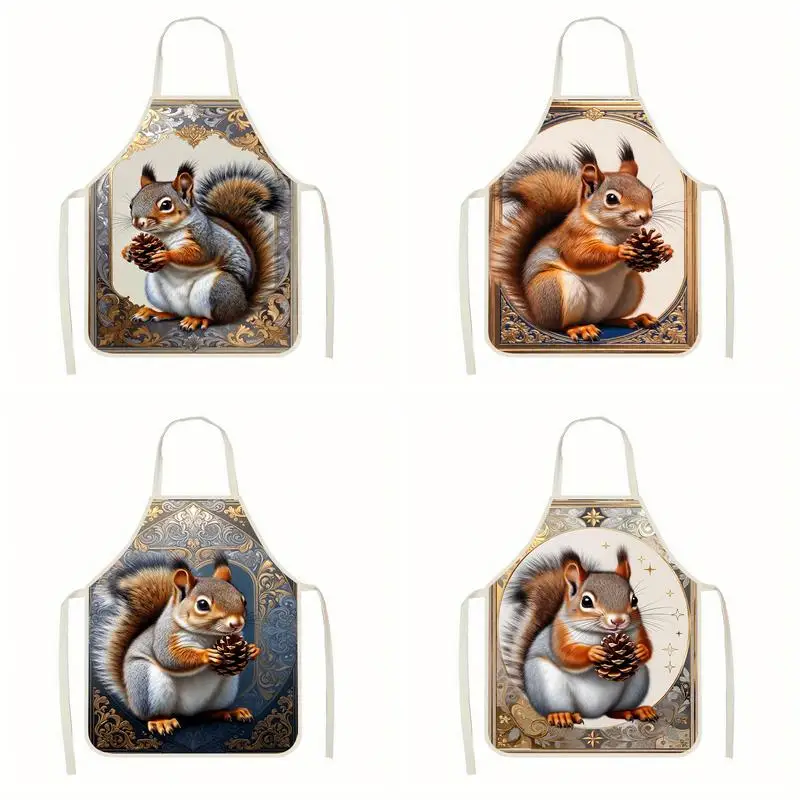 

Squirrel-Patterned Aprons Linen Apron, Suitable For Kitchen Cooking, Parent-Child Interaction, Painting And Other Scenarios