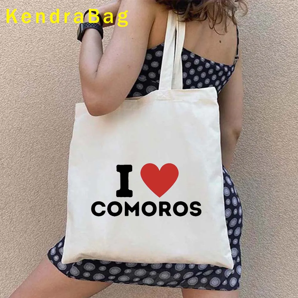 Comoros-Bolso de mano de lona con mapa de la bandera del país para mujer, bolsa de hombro, Harajuku, reutilizable, de algodón, plegable, para compras