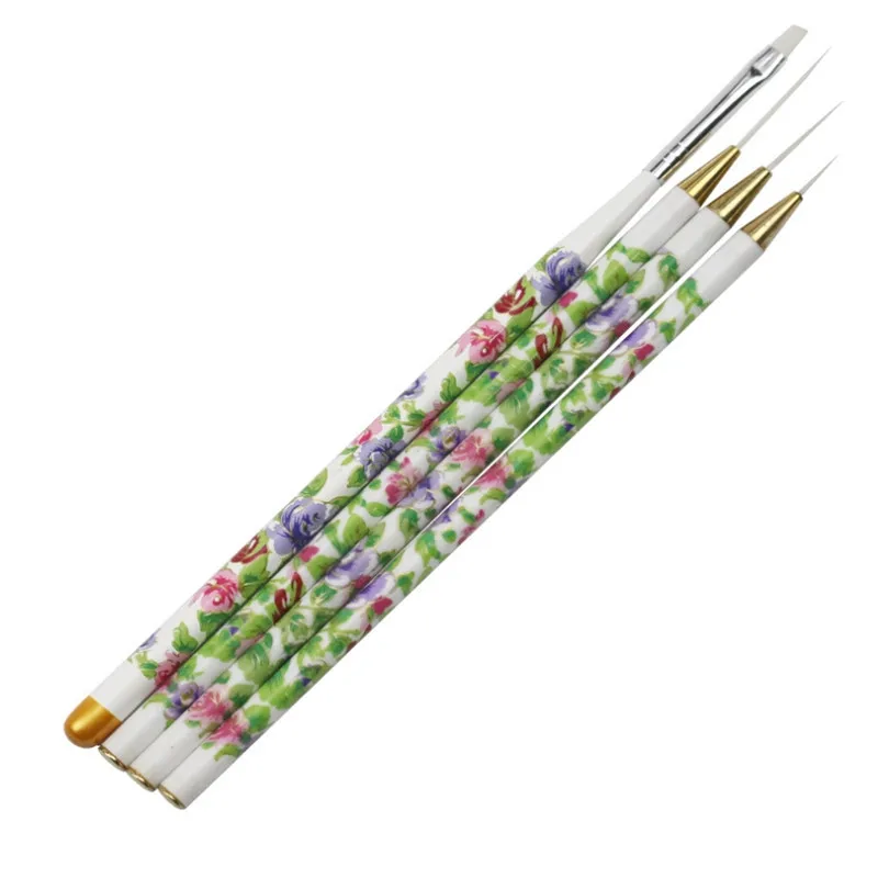 Nail Art Brush Set Flower Wood Handle Dotter Dotting Pen Painting Beauty Salon Manicure Drawing Tools Liner Kits