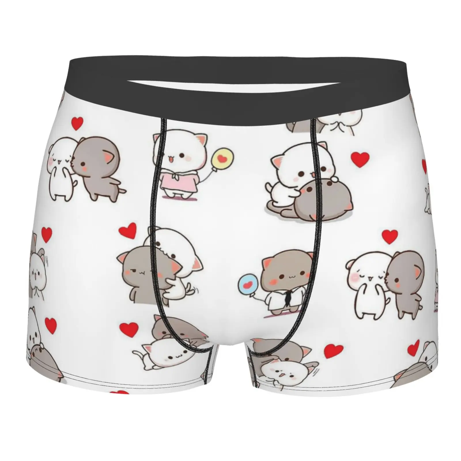 Mochi Peach and Goma Cat Pattern Print Underwear Men Breathbale Boxer Briefs Shorts Panties Soft Underpants for Homme