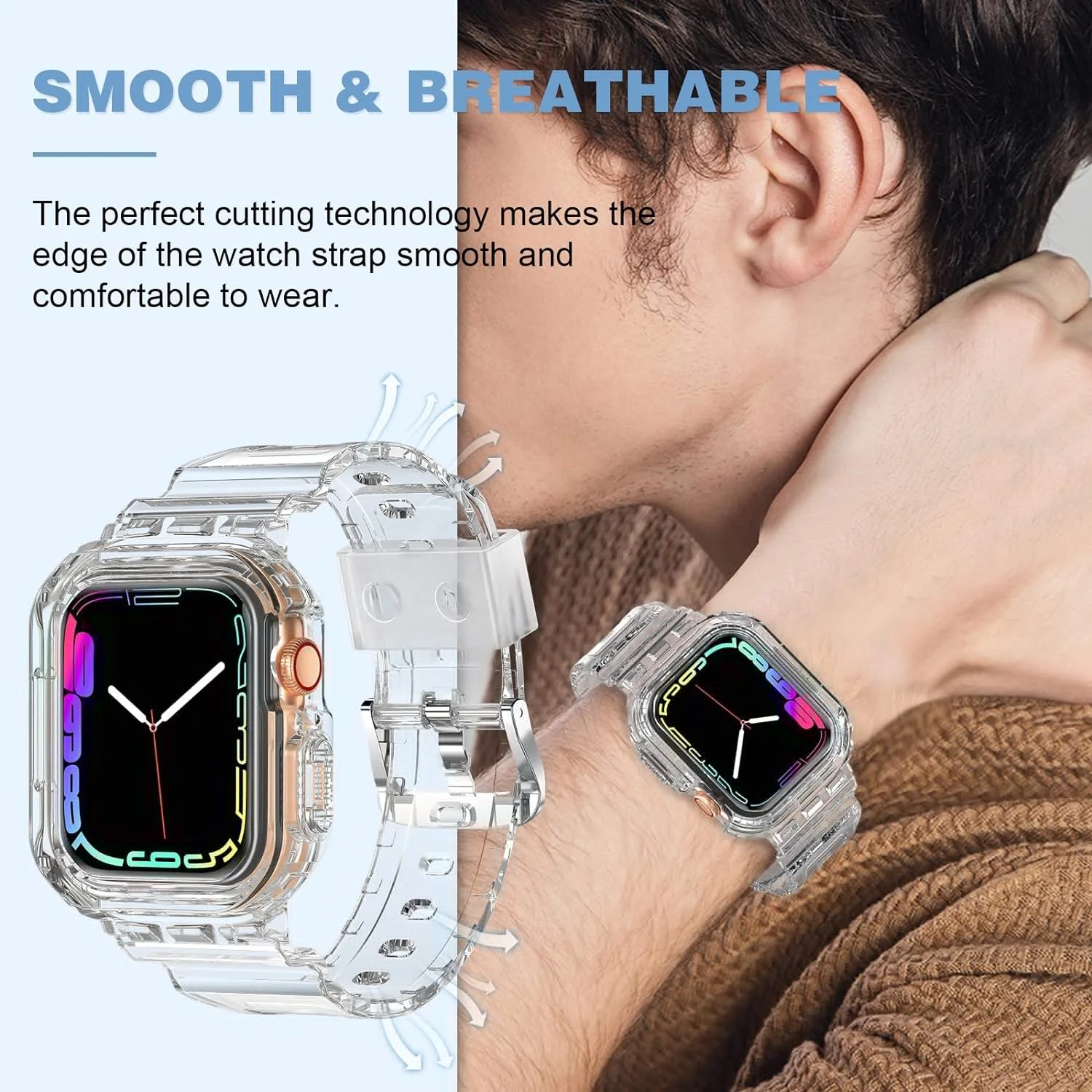 Compatible for Crystal Clear Apple Watch Bands, 46mm 45mm 42mm Bumper Case Jelly Sport Band for iWatch Utral 10 Series 987SE654