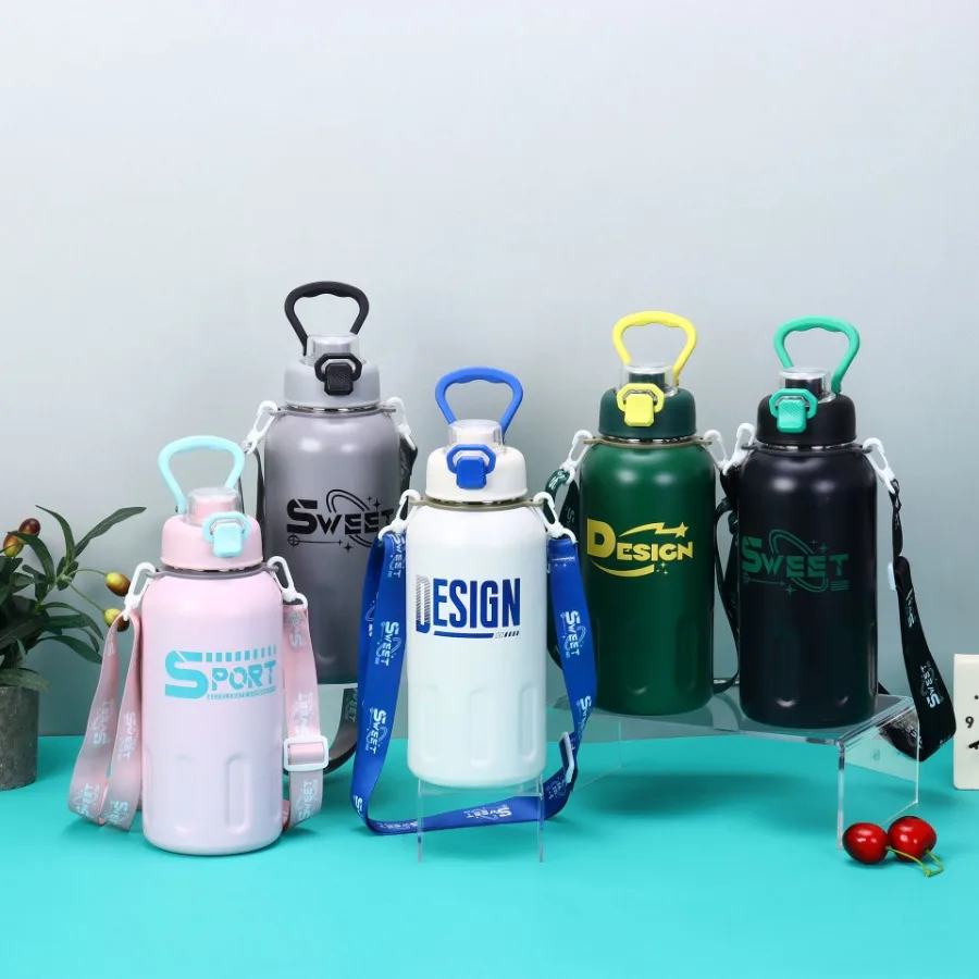 

New letter stainless steel dual-drink sports water bottle outdoor portable carry handle mountaineering insulation cups