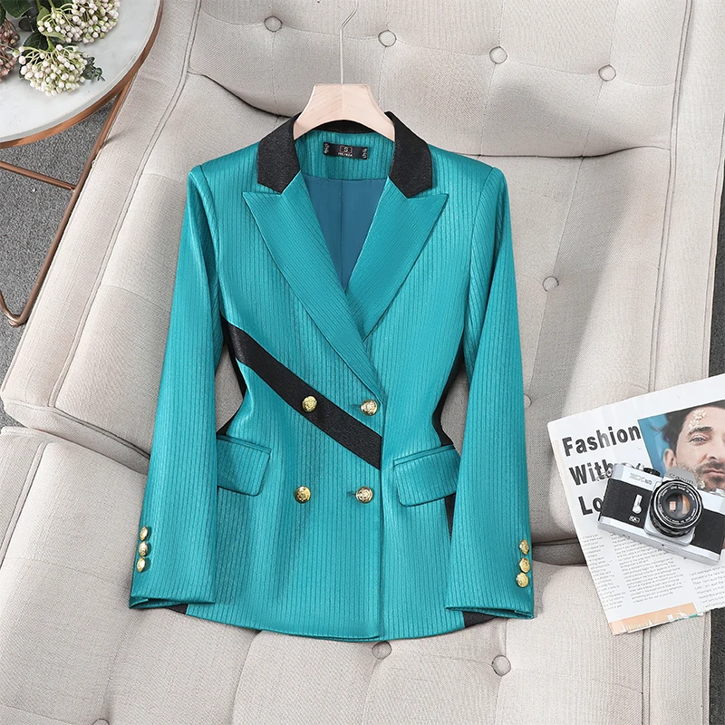 ZJYT Vrouwen Pak Blazer Elegante Jas 2025, Herfst Mode Koreaanse Stijl Double Breasted Jas Kleurblok Dames Tops Outerwears