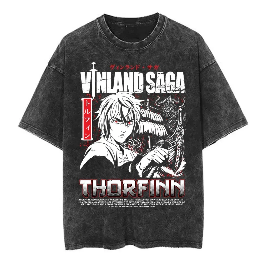 Vinland Saga Thorfinn Manga Graphic T-shirt Vintage Washed Viking Anime Unisex Oversized Crew Neck Cotton Short Sleeve Tee Tops view 4