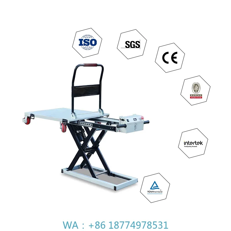 Camion à ciseaux de chariot à main à plat de levage hydraulique électrique pour la manipulation, le chargement et le déchargement embarqués portables
