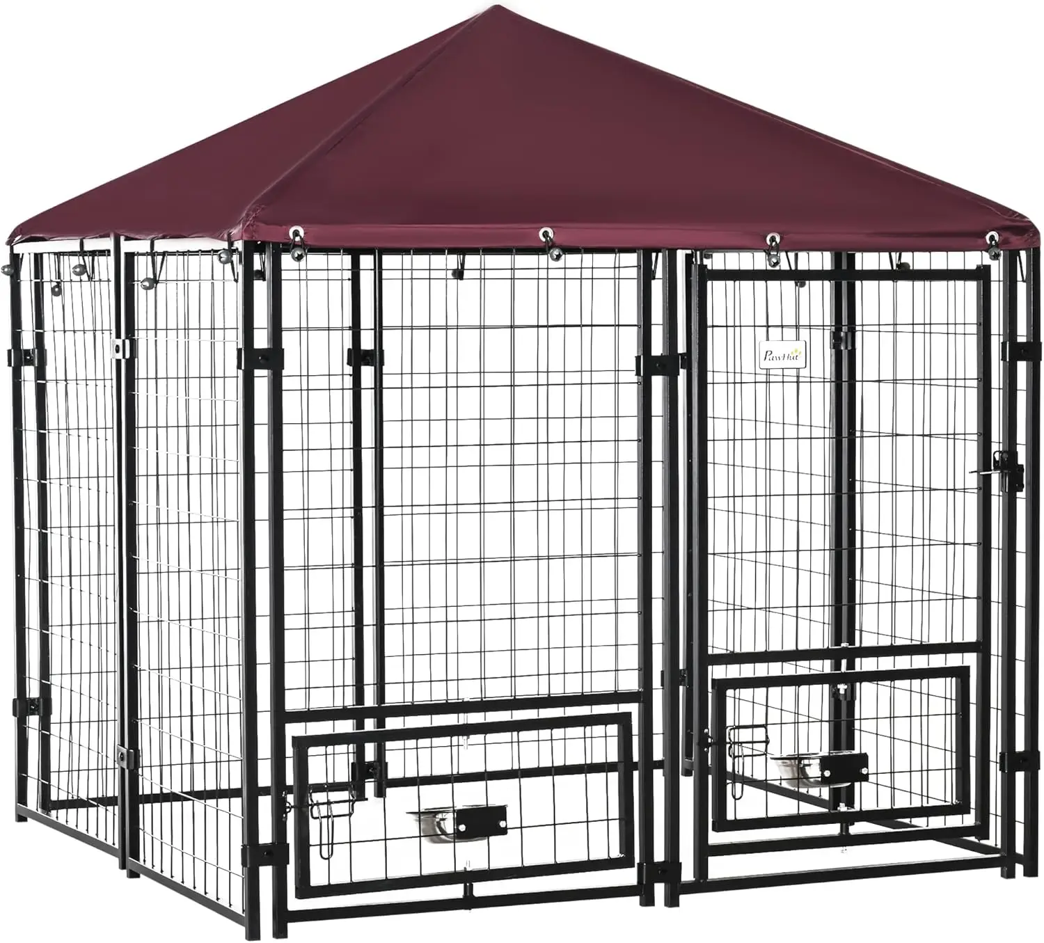 

PawHut 4.6' x 4.6' x 5' Outdoor Dog Kennel with Rotating Bowl Holders, Walk-in Pet Playpen, Welded Wire Steel with Water