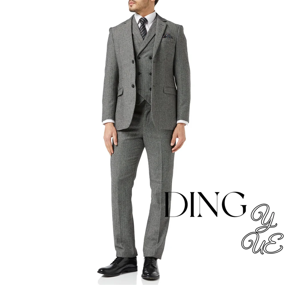 

Men Suits Elegant Men's Full Suit 3 Piece Herringbone Fabric Casual Fashion Groomsmen Grooms Dress Custom Man Suit Set Trousers