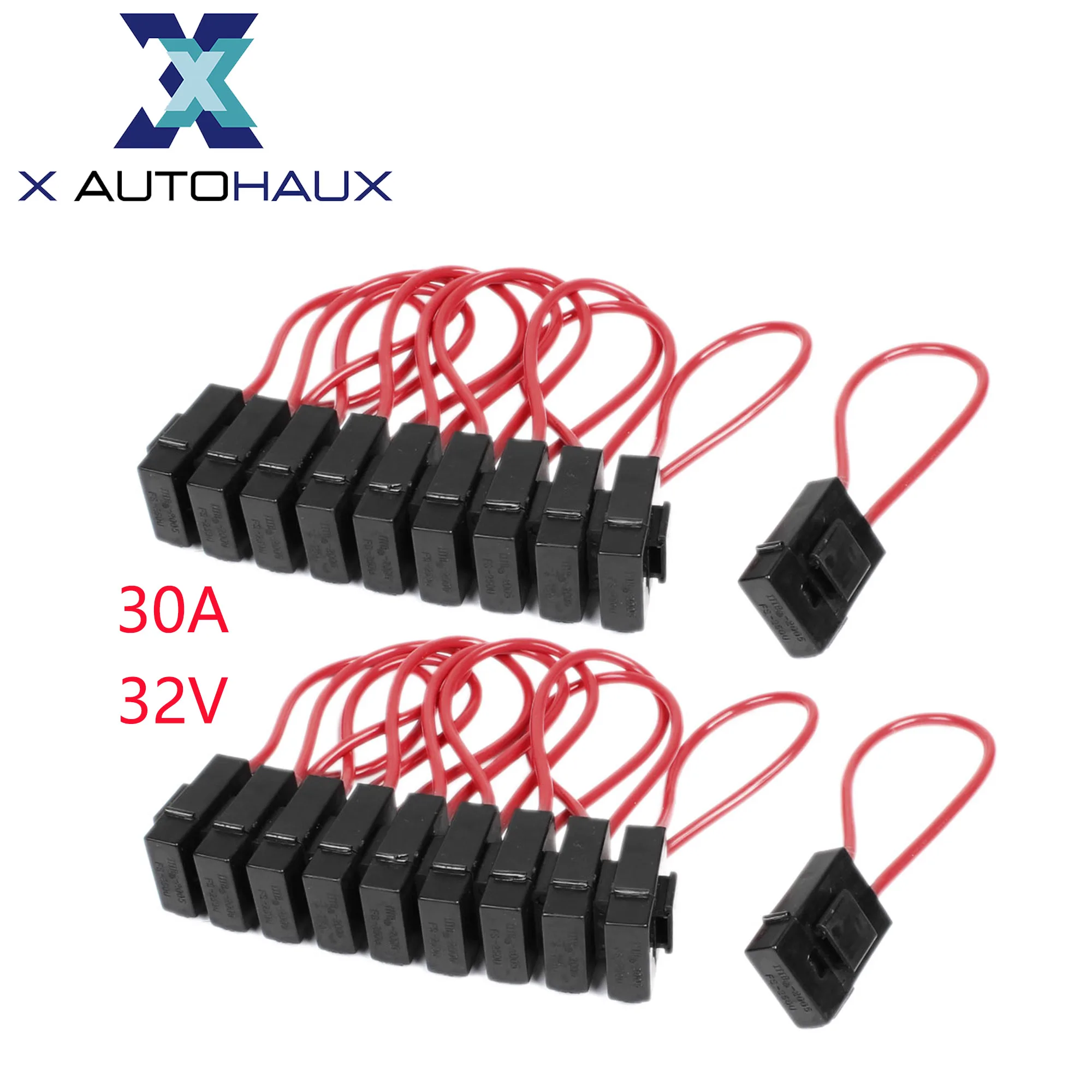 X Autohaux 10/20pcs Auto Fuse Holder Block Connector Wire Copper 32V 30A Middle Car Blade Fuse Holder With Crimp Terminal