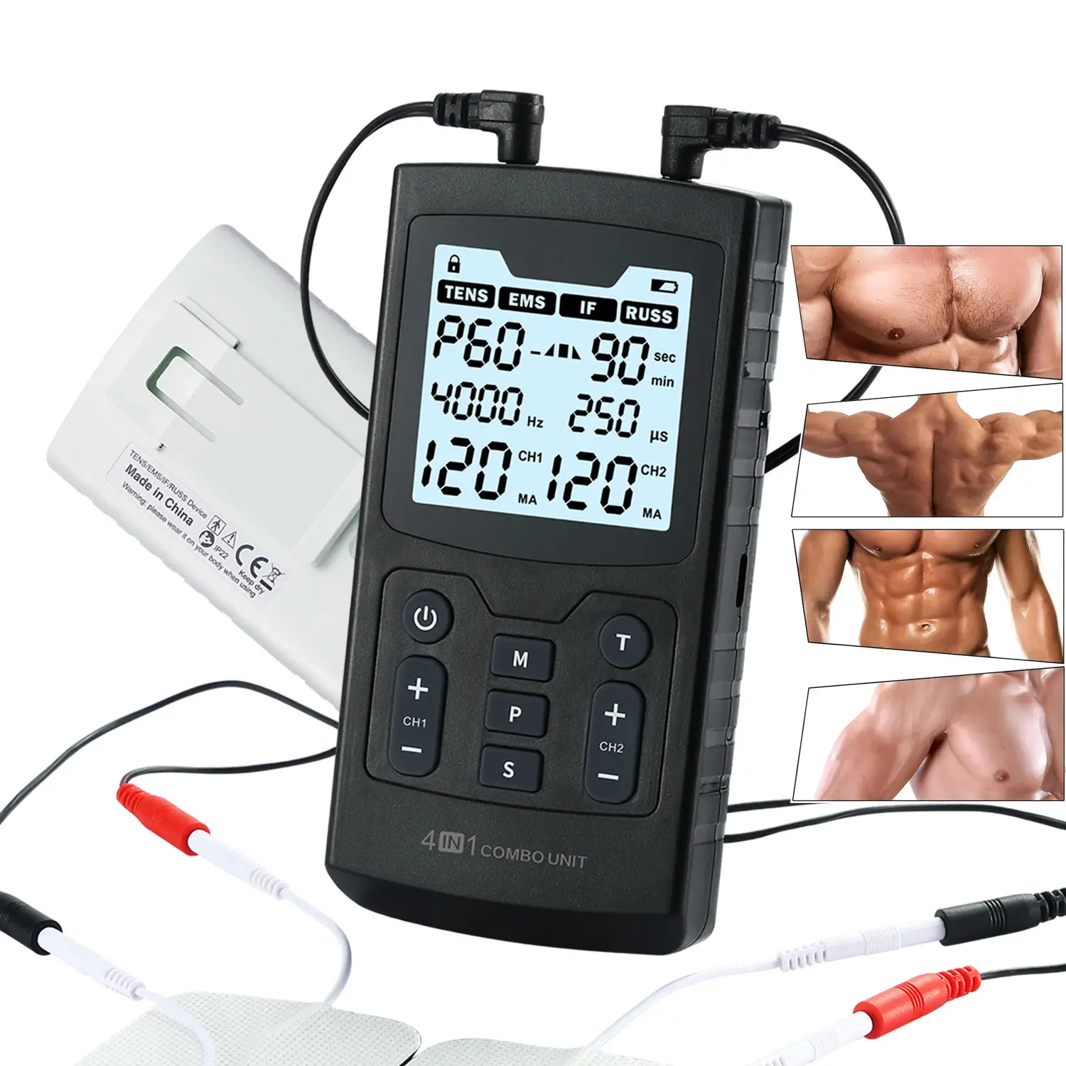 

Электрический стимулятор мышц EMS IFT 4 в 1, устройство TENS, регулируемый физиотерапевтический импульсный массаж для массажера живота, тела, терапия