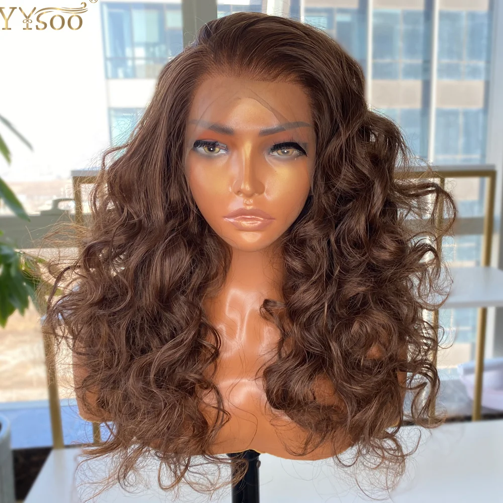 YYsoo Long Highlights Futura Synthetic Hair 13x4 Glueless Lace Front Wigs For Women Deep Wave Heat Resistant Fiber Glueless Wig