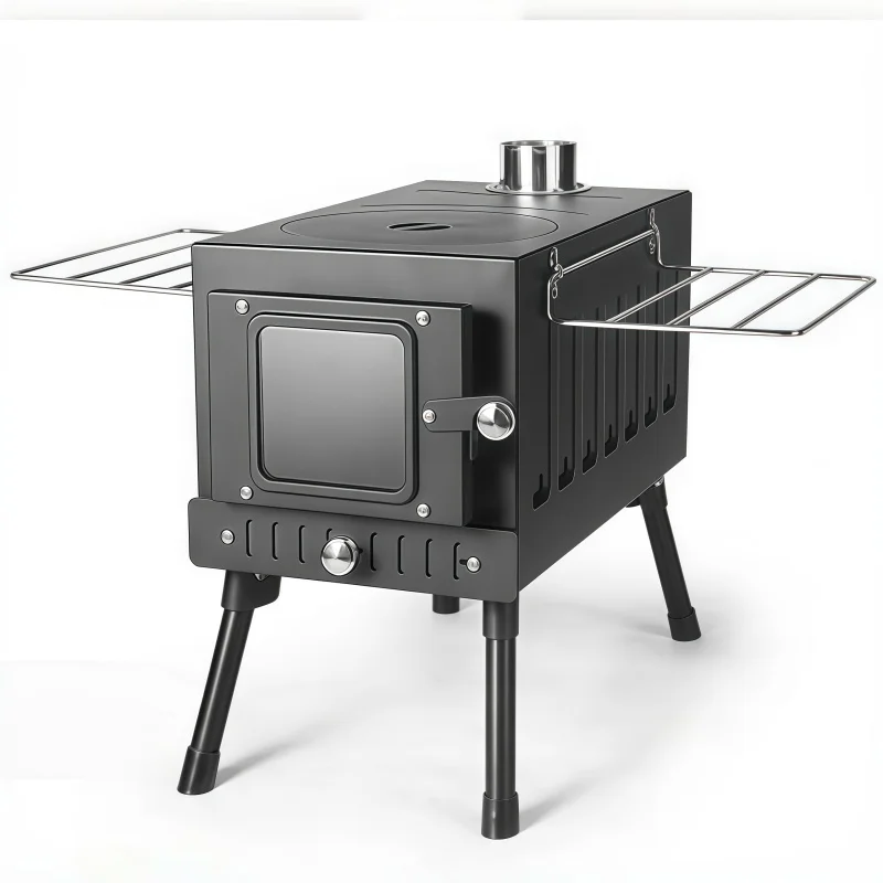 Wholesale Portable Camping Stove Set Cast Iron Carbon Steel Stove With Wooden Cooking Tray for Outdoor Cooking Bulk Supply