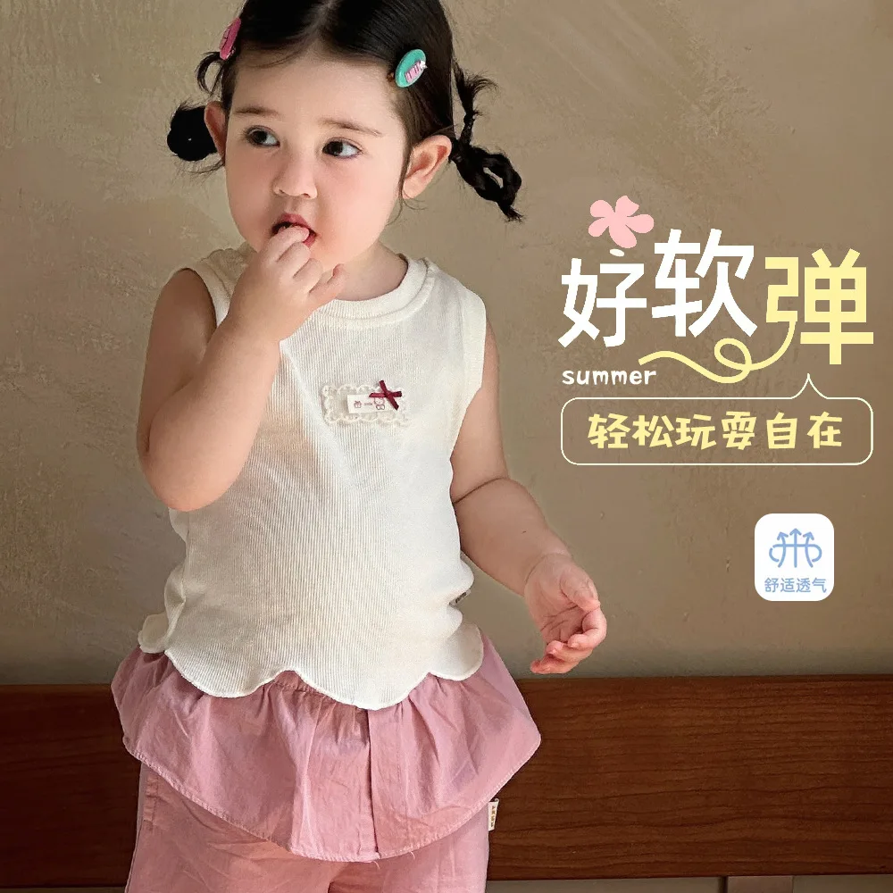 

2026 New Baby Girls Summer Knit Tank Tops Sleeveless Thin Breathable Soft Casual Vest Toddler Kids Daily Outdoor Wear 0-4Y