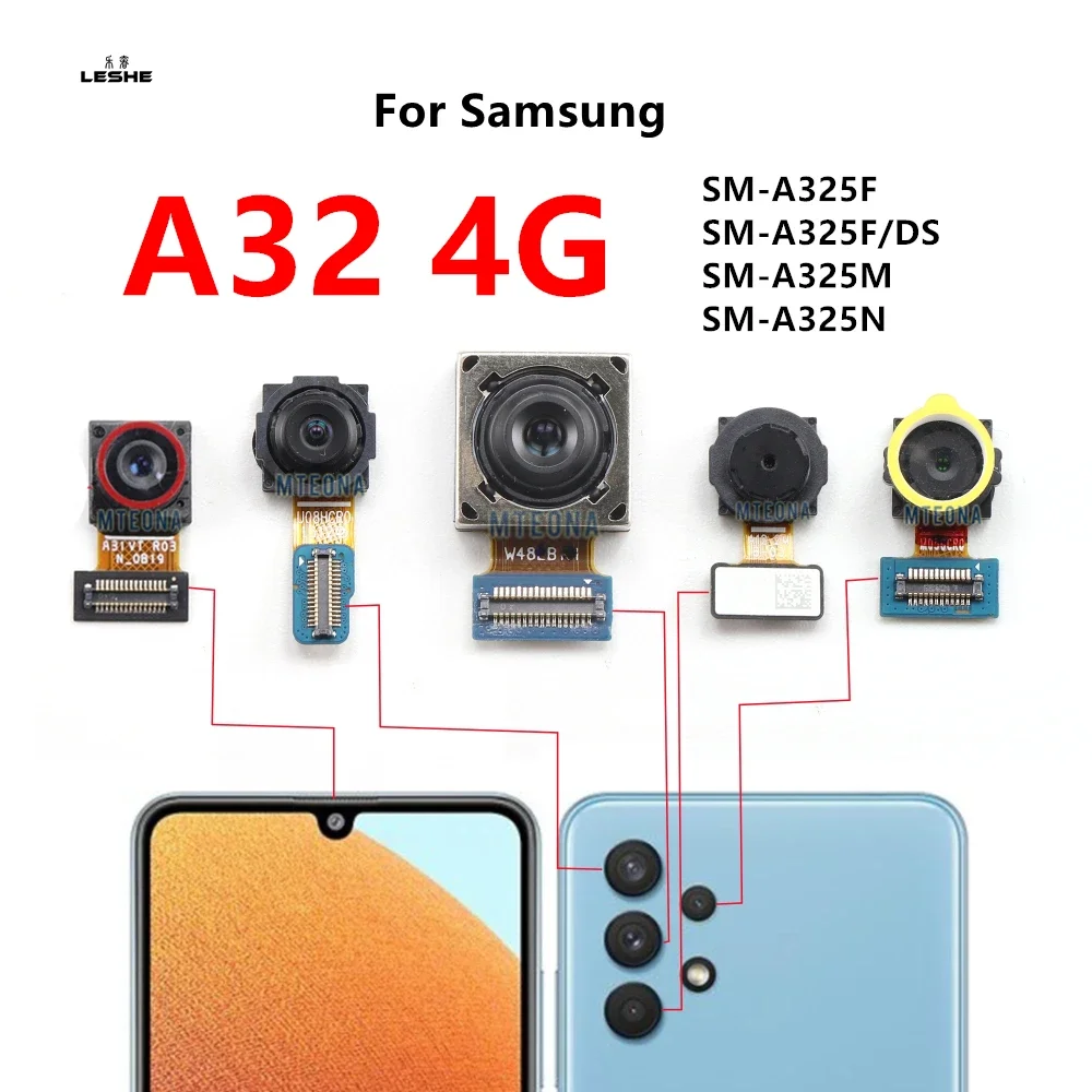 

Передняя задняя камера для Samsung Galaxy A32 4G 5G A325 A326 Selfie Фронтальная задняя камера Основная широкоугольная макрозадняя камера Flex