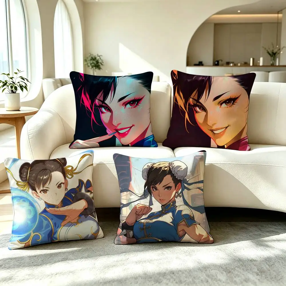 S-Street Fighter Chun-Li  Square Double-Sided printed Pillow Case Bedroom Bedside Pillow Sofa Cushion Cover