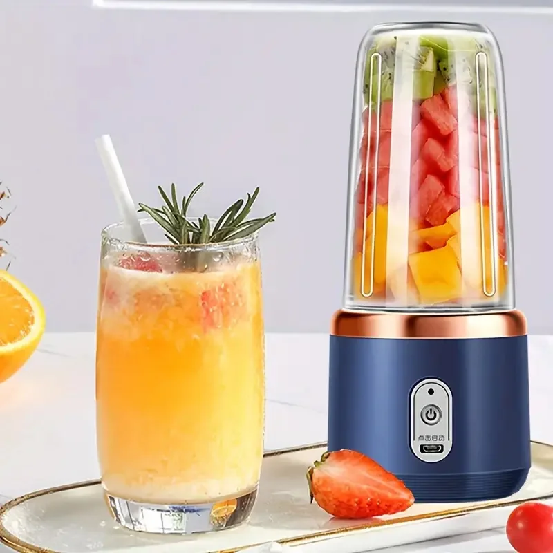 1pc Blue/Pink Portable Small Electric Juicer Stainless Steel Blade Cup Juicer Fruit Automatic Smoothie Blender Kitchen Tool