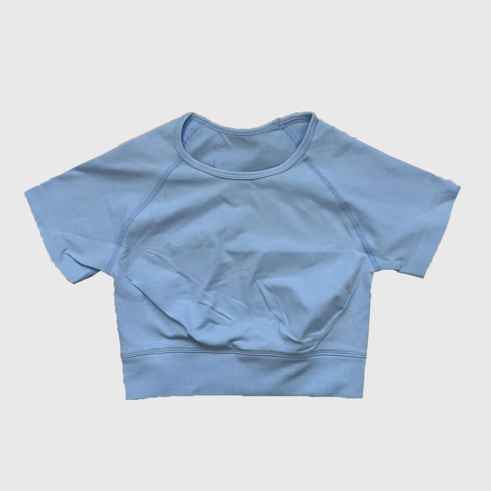Hot-selling round-neck short-sleeved sporty fitness elastic breathable versatile women's tops with multiple color options