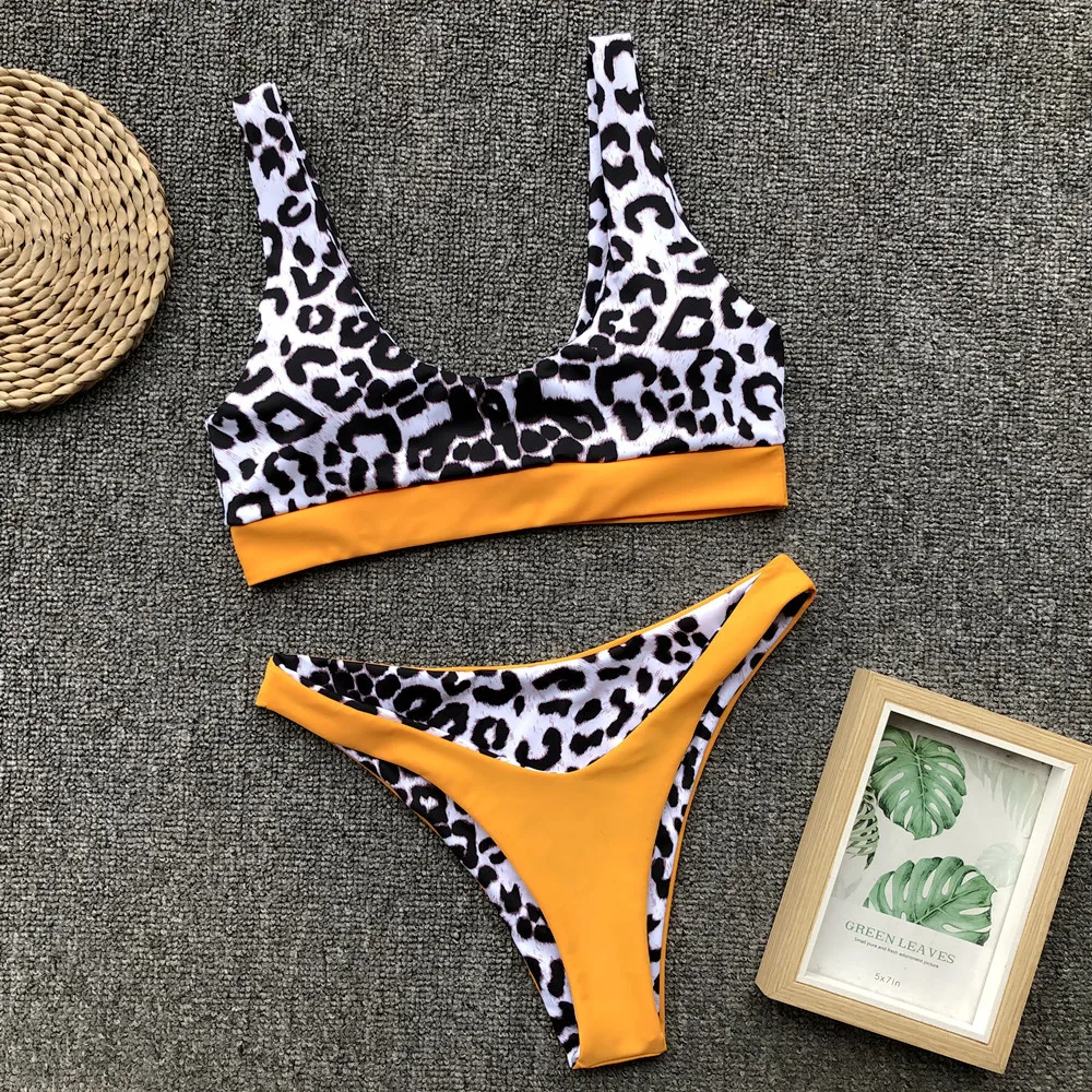 Bikini 2024 Sexy Push Up Leopard Patchwork High Waist Swimwear Strój kąpielowy damski Bikini Set Strój kąpielowy Beach Bikini Taille Haute