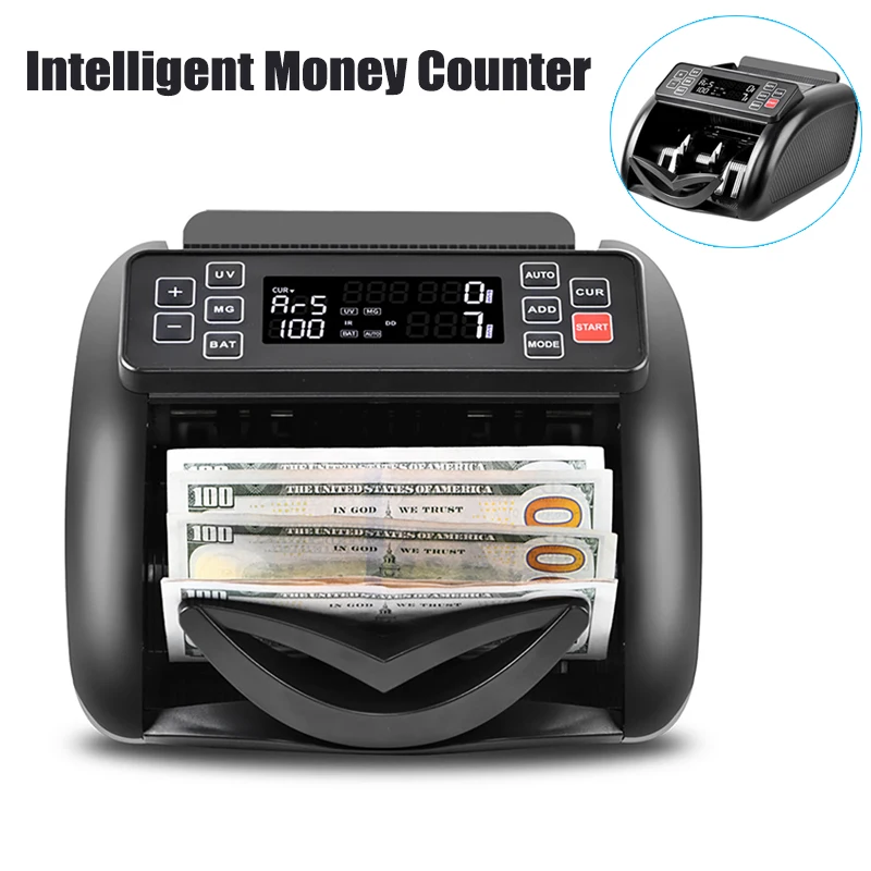 1000 Bills/Min Counting Speed Money Counter Business Cash Register Bill Counterfeit Money Detector By UV/MG/IR Function