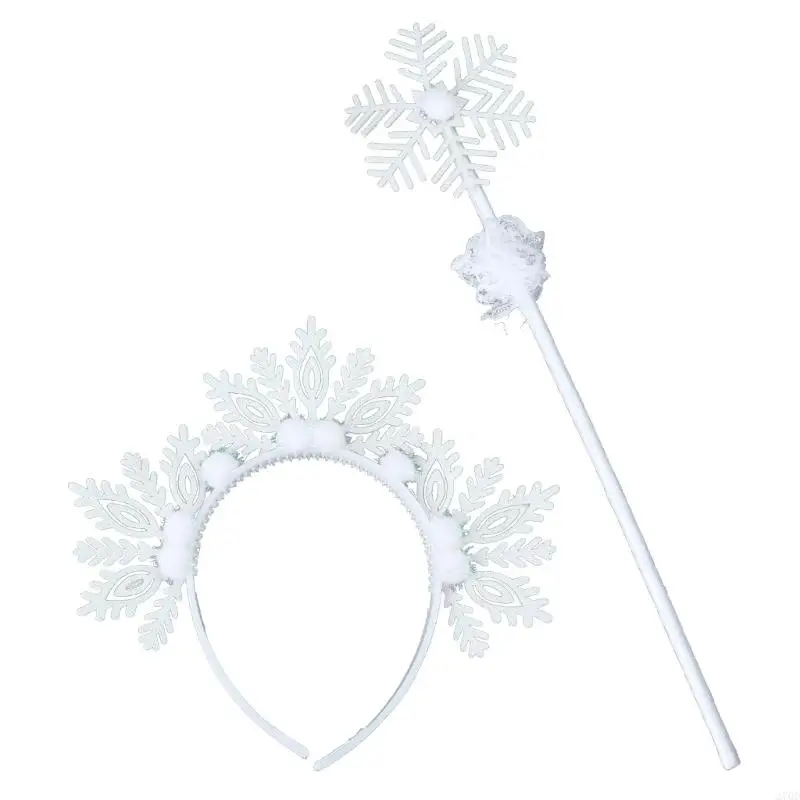 270D Snowflake Headband with Wand Set Costume Accessories for Holiday Celebrations