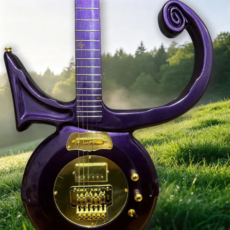 Hot Sales Metallic Purple Prince Unique Shape 6 String Electric Guitar HH Pickups Tremolo Bridge Stage Show Guitar Beginner